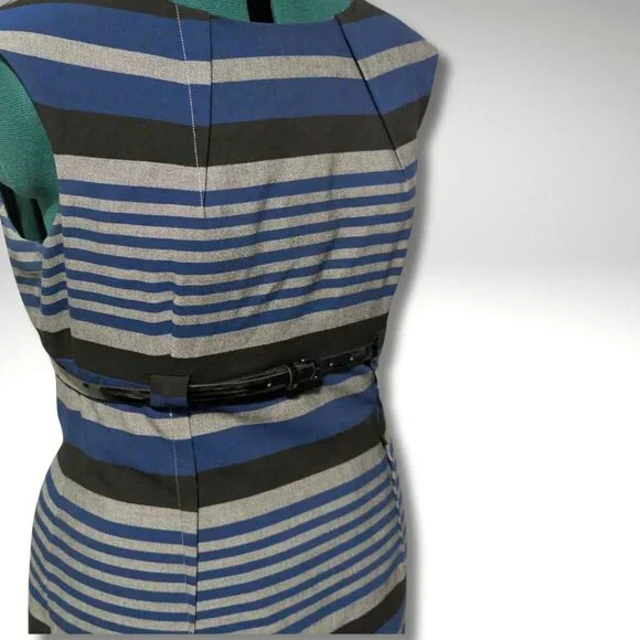 Calvin Klein Cap Sleeve Striped Belted Sheath Dress sz 12 - Picture 6 of 7